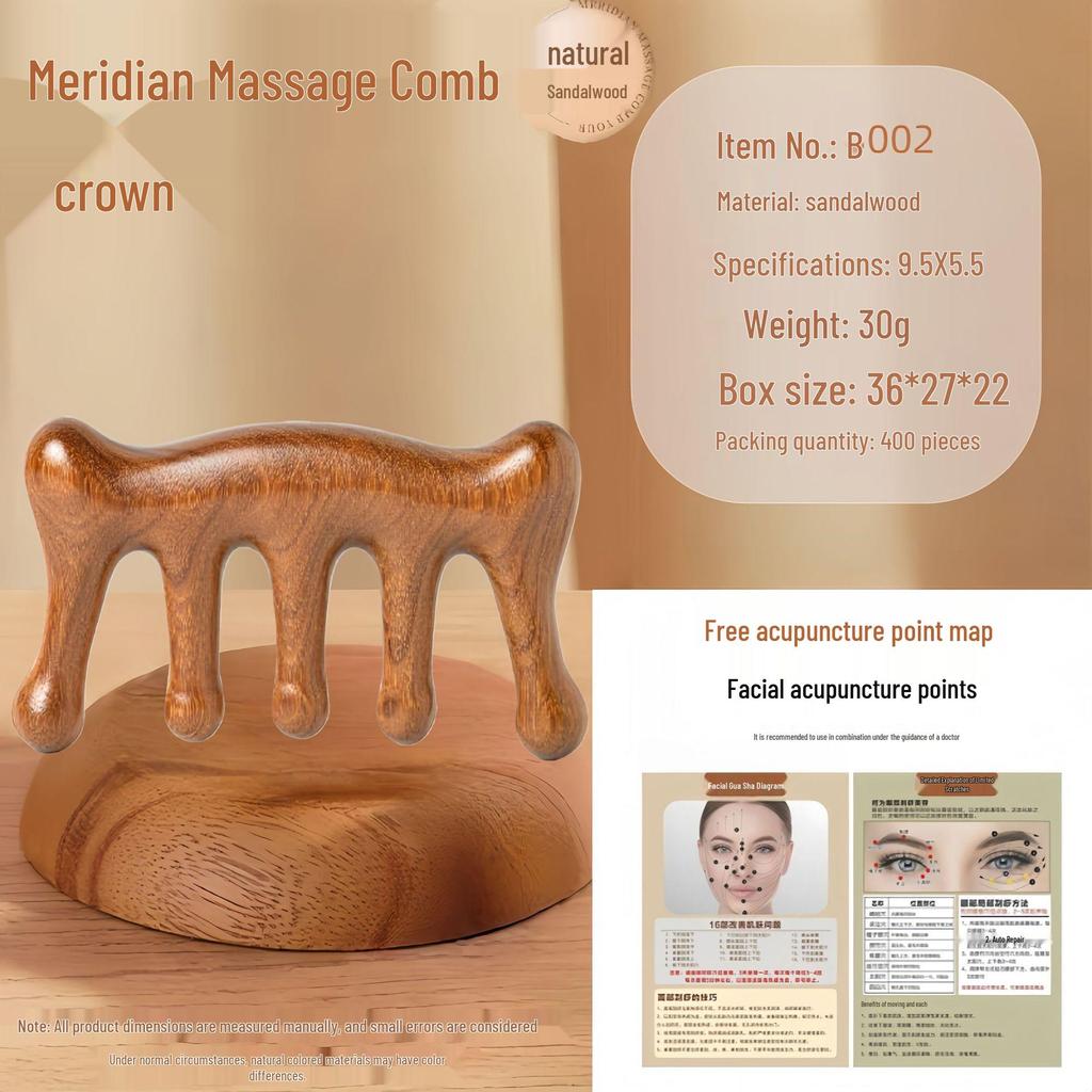 Sandalwood Multi-Functional Five-Tooth Gua Sha Massage Comb for Scalp and Face Therapy