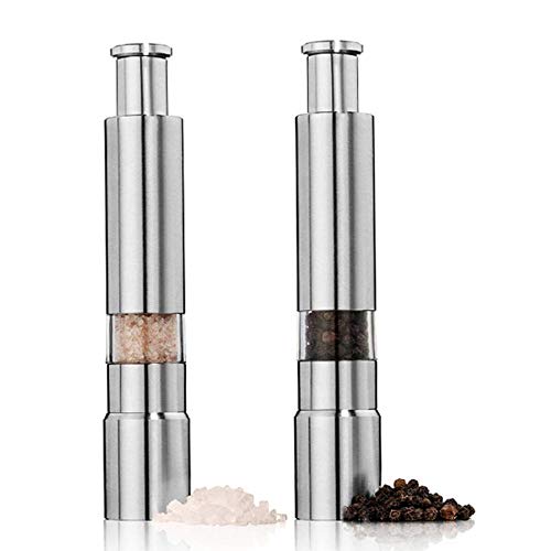 Salt and Pepper Mill Set, Stainless Steel Salt and Pepper Mill, Durable, One-Hand Operation, Salt and Pepper Mill, 2-Pack