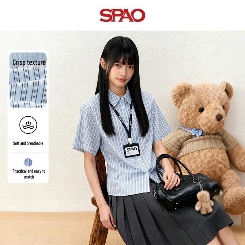 SPAO Women s Blue Striped Short Sleeve Shirt XL