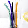 Bent Tip Colored Glass Straws - Double Child Pack, Creative Crystal Design, Heat Resistant for Milk Tea and Drinks