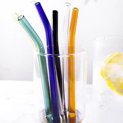 Gebogenefarbige Glasstrohhalme - Doppelpack für Kinder, Kreatives Kristall-Design, Hitzebeständig für Milchtee und Getränke