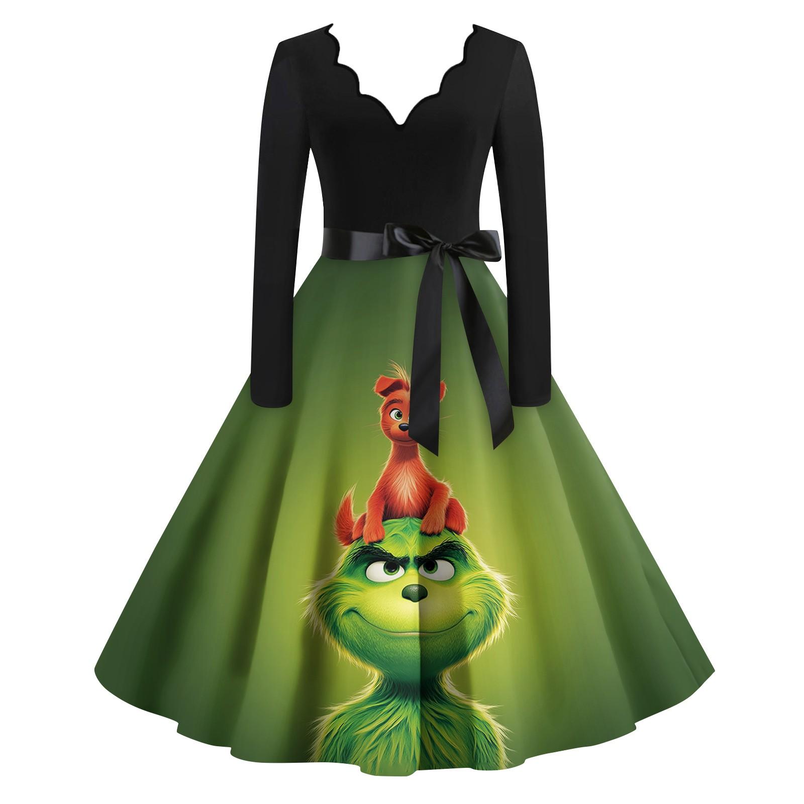 

Women s Casual Fashion Print Long Sleeve Dress Cutout Party Casual V Neck Dress XXXXL