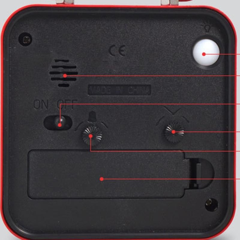 Square Metal Alarm Clock Snooze and Battery Operated Night Light Desk Clock for Bedroom Travel Kitchen Kid Room Hotel