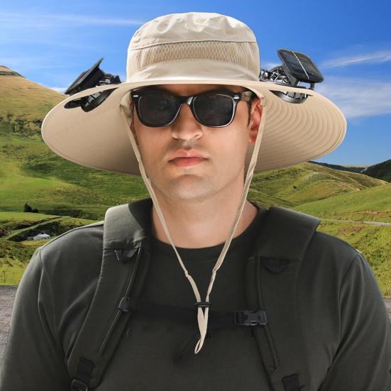 Solární klobouk s ventilátorem a širokým okrajem, ventilátory s duálním napájením, baterie 800 mAh, venkovní rybářský klobouk pro turistiku, cyklistiku, rybaření