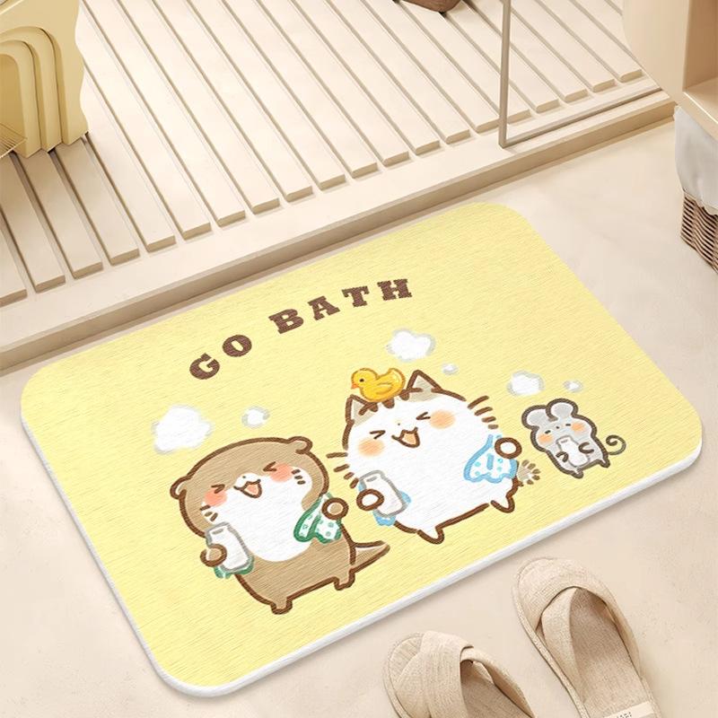Cartoon hard diatom mud floor mat bathroom suction board non-slip quick-drying mat toilet door toilet floor mat foot mat