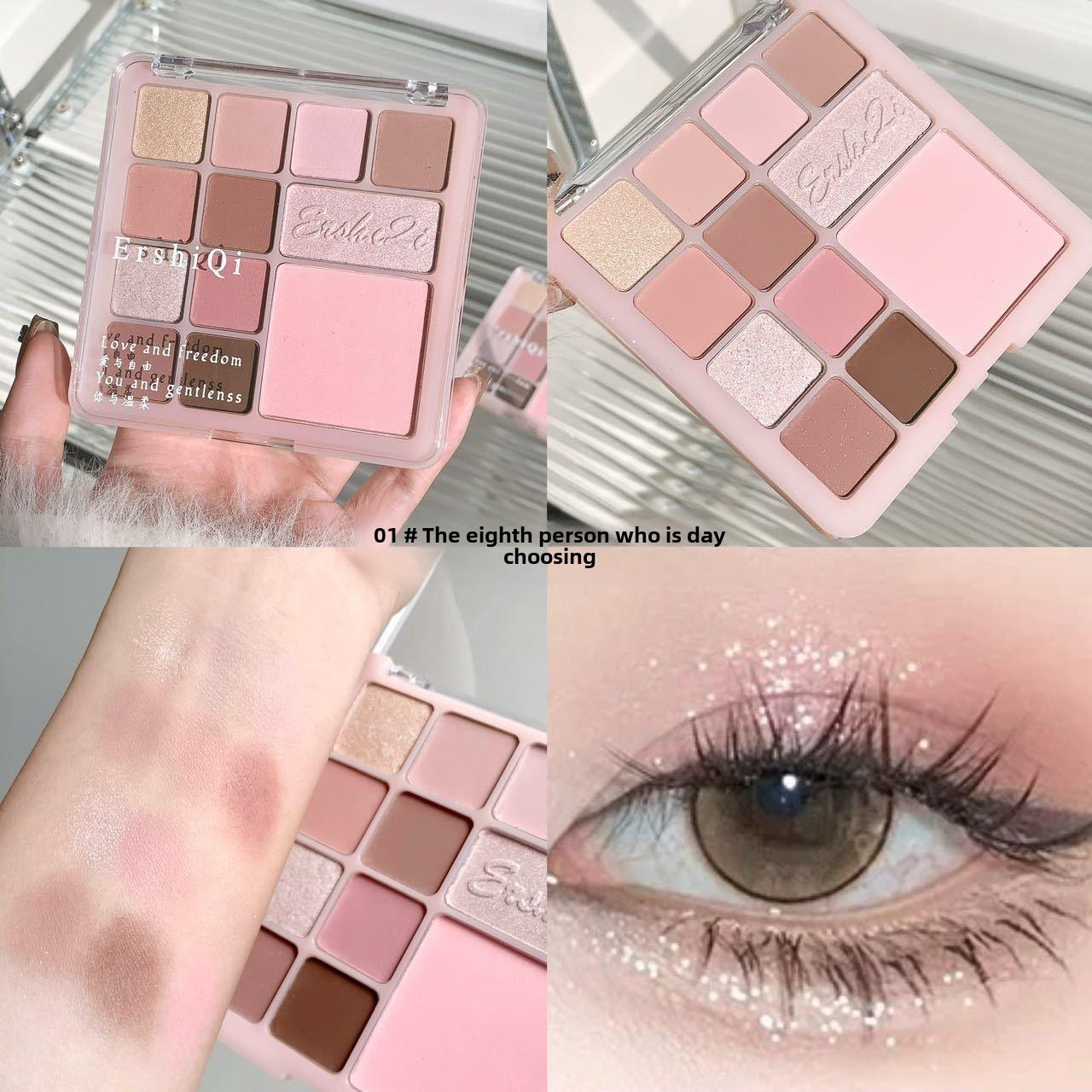 

Палитра теней для век с матовым блеском и блестками, 12 цветов, корейская палетка для макияжа с румянами-хайлайтером, тени для век цвета розового молочного чая и мокко 01
