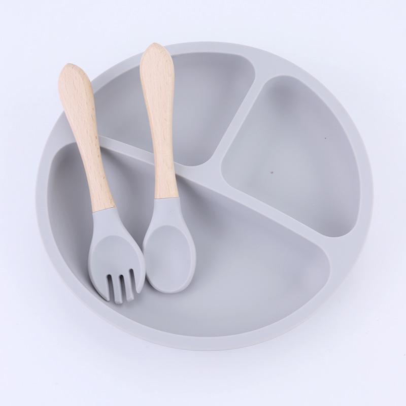 Children's Silicone Divided Plate Set: Food-Grade Tableware with Fork & Spoon for Babies and Toddlers