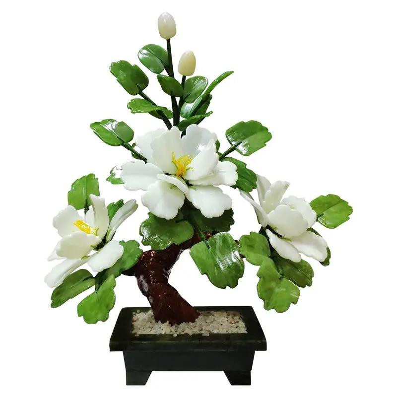 

Pre Sale Customized Chinese Creative Jade Carving Flower Tree Living Room Wine Cabinet Office Peony Flower Bonsai Decoration