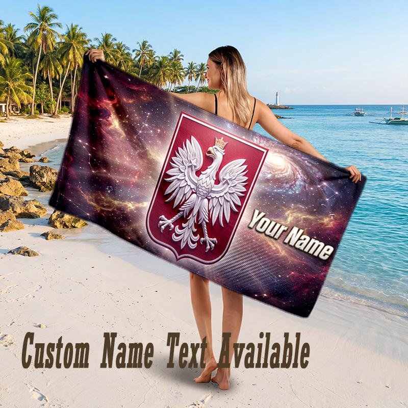 Poland Football Design Beach Towel Custom Text Large Towel for Beach Vacation