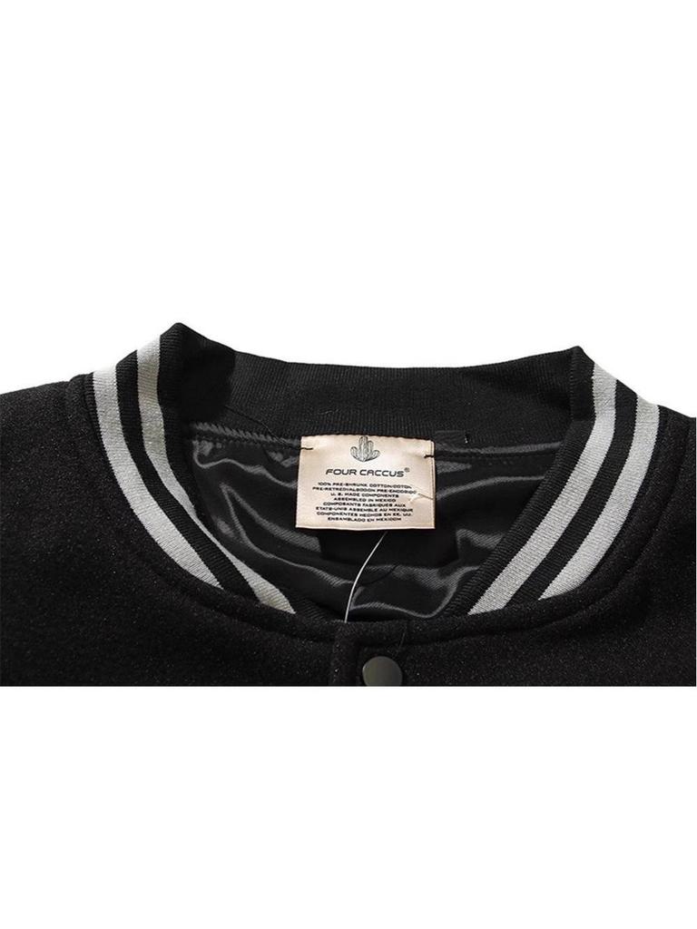 Men's High-End Scruffy Baseball Jacket with Sun Illuminati Eye Embroidery