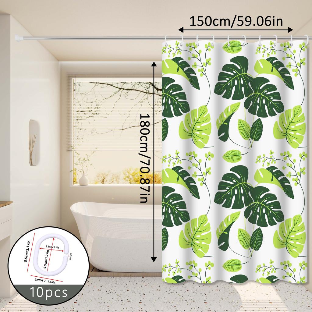Fresh And Natural Style Turtle Leaf Bathroom Partition Curtain, Green Bathroom Space, Blocks Privacy And Is Aesthetically Pleasing