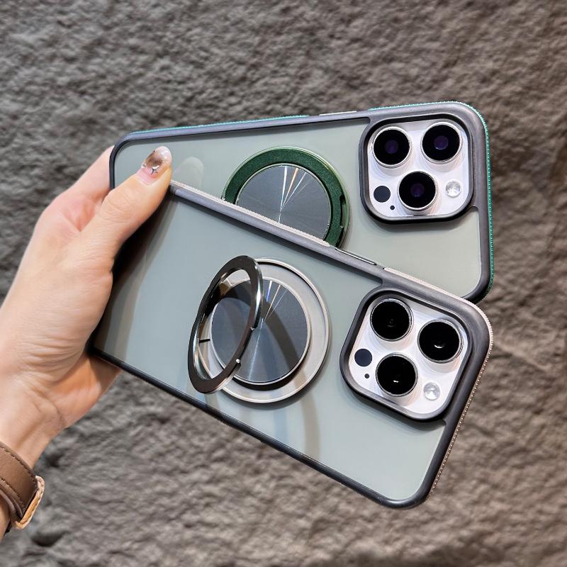 For Magsafe Magnetic Wireless Charging 360 Rotating Bracket Phone Case For iPhone 16 Pro Max 14 13 15 Pro Max Translucent Cover