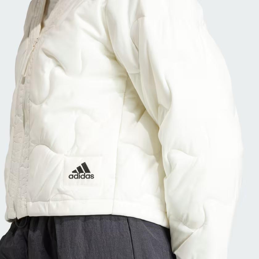 Adidas Nuganic Crop Light Insulation Jacket Solid Color Zip V-Neck Long Sleeve Jacket Women Jacket White IS1260