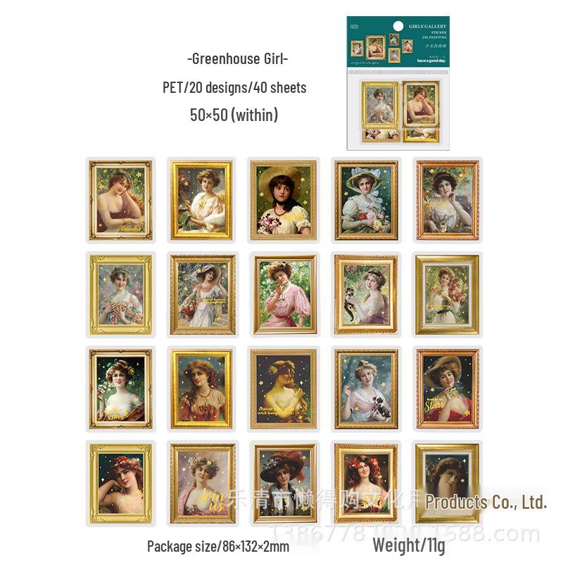 Gallery of Girls: Beautiful Day PET Stickers - Famous Painting Photo Frame Journal Material (40 Sheets)