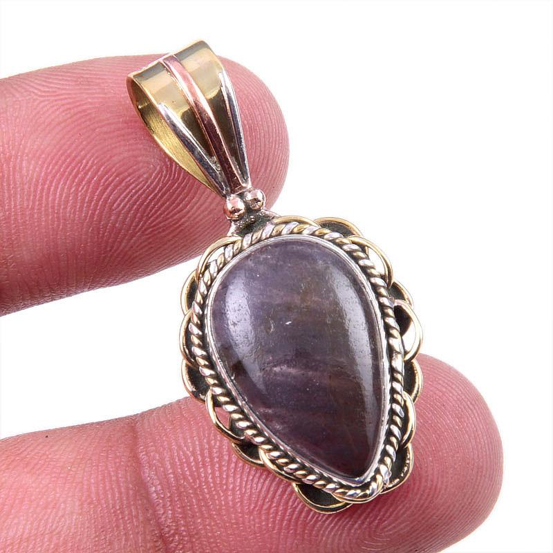 

Natural Iolite Gemstone 925 Solid Sterling Silver Two Tone Pendant 1.50 V4O73