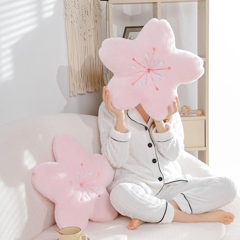 Pink Sakura Plush Throw Pillows Flower Plush Pillow Mat Lifelike Soft Cherry Blossom Cushion Plushie Props Gift