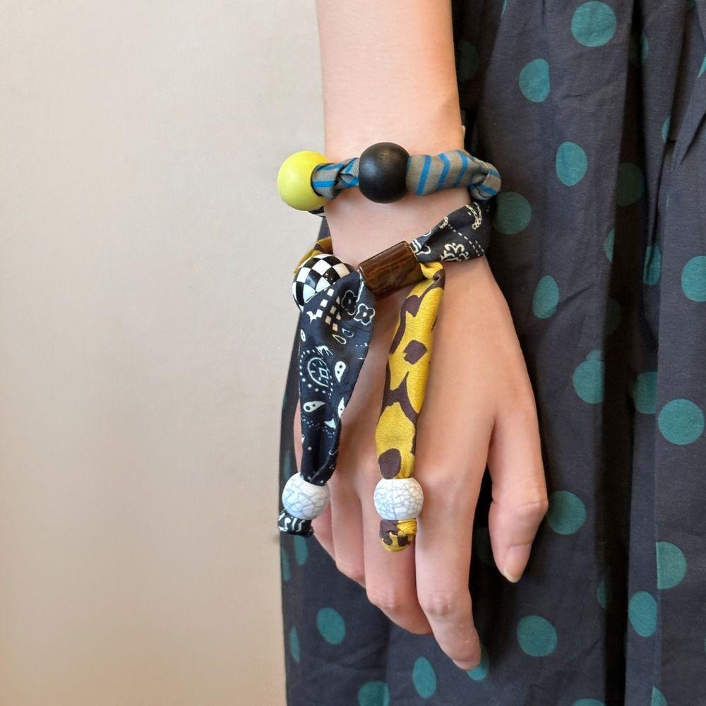 Clavicle Chain Patchwork Cloth Chain Necklace Multicolor Bohemian Choker Wood Bead Necklace  Girls