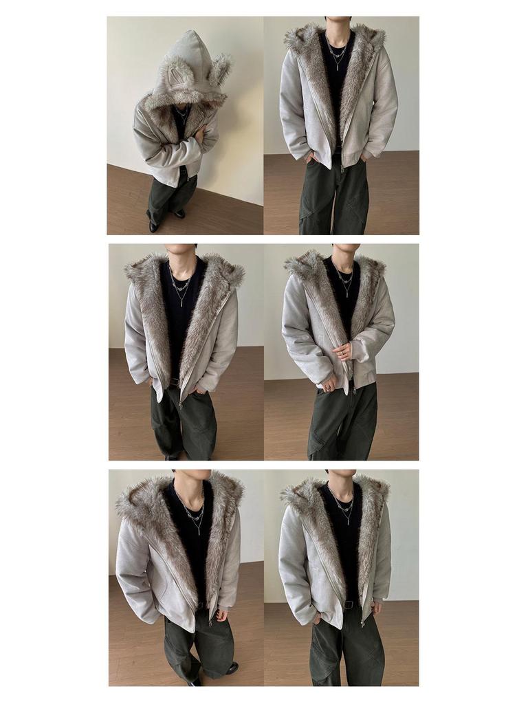 American Eagle Cat Ear Suede Fur Collar Jacket - Autumn/Winter Plus Velvet Short Outerwear