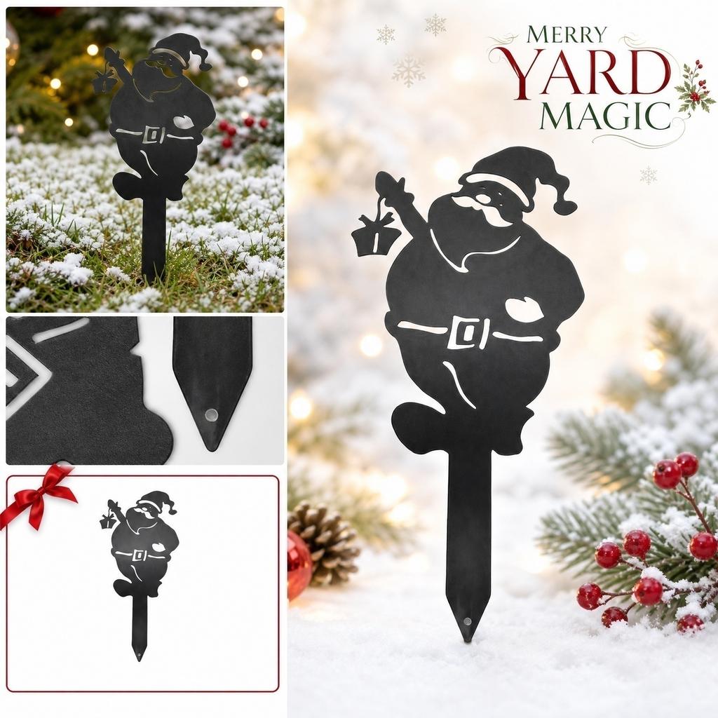 Metal Santa Claus Garden Stake Christmas Yard Decoration Metal Art Outdoor Ornament Festive Holiday Lawn Decor Metal Craft Stake