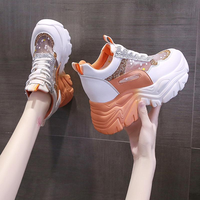Women Chunky Sneakers Breathable Mesh Casual Shoes 9cm Wedge Heels Platform Shoes Chaussures Femme Sports Dad Shoes for Female