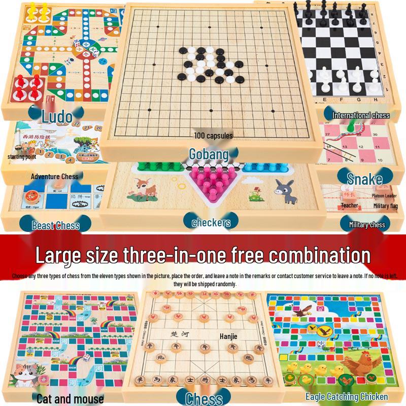 Multi-Board Game Set: Go-Moku, Checkers, Chinese Checkers, Chess, Animal Chess, Army Chess – Parent-Child Educational Toy