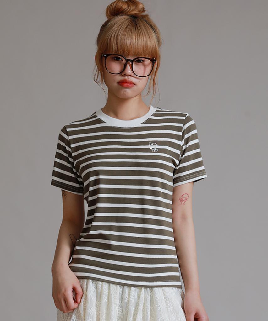 LIKE THE MOST One-Stripe Regular Short Sleeve T-Shirt_Khaki