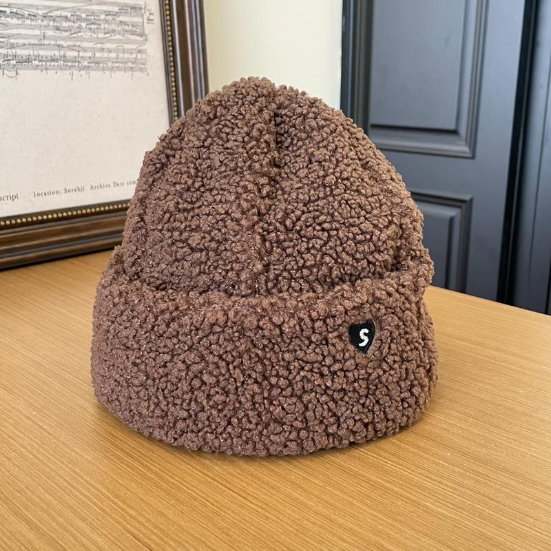 

Couple Love Small Mark Plush Lamb Velvet Pullover Hat for Women in Autumn and Winter Cute Loose Warm Headband Ear Protection Hat one size