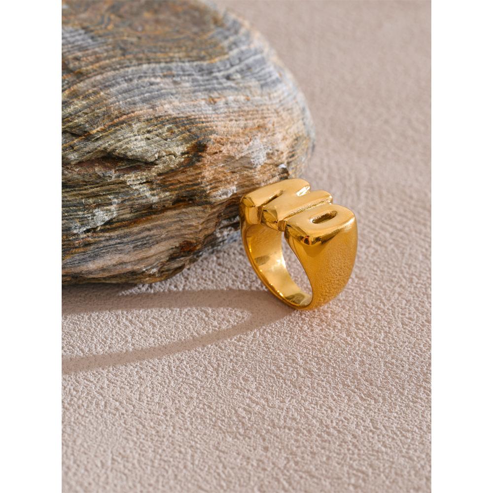 Eetit Size:678 High Quality Stainless Steel Metal ”ON“ Letter Cast Ring 18K Golden Plated Texture Popular Daily Finger Jewelry