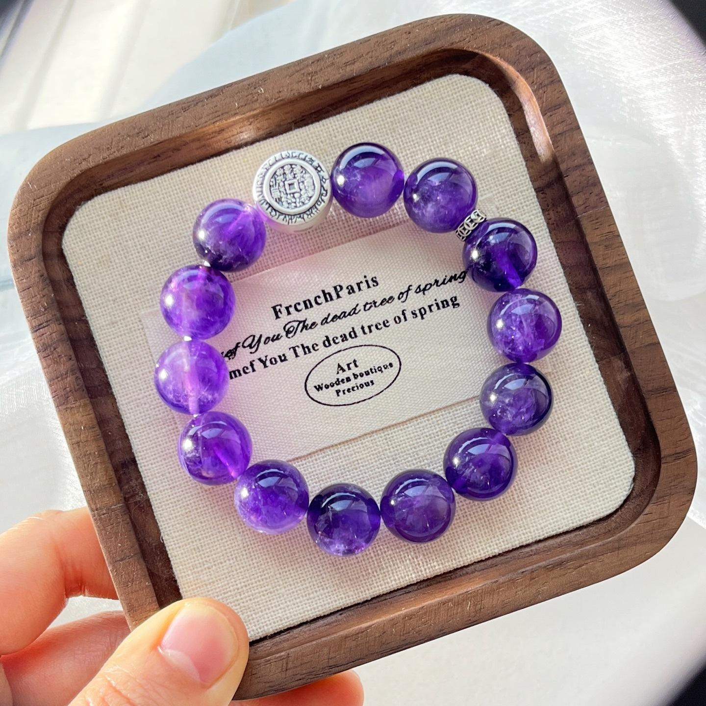 925 Silver Large Particle Natural Amethyst Design Bracelet Bracelet.