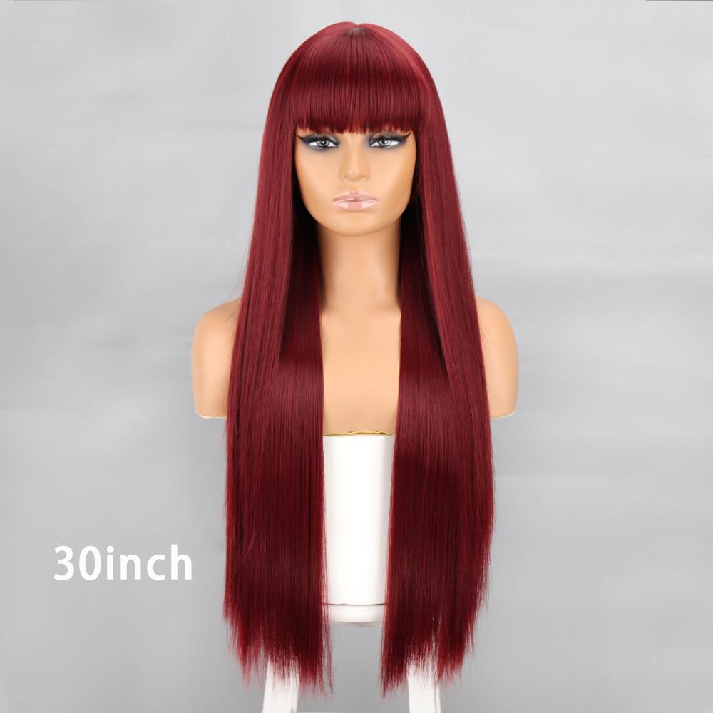 Long Straight Wig With Bangs Natural White Hair Wigs Synthetic Heat Resistant Wigs For Girls Daily Party Use