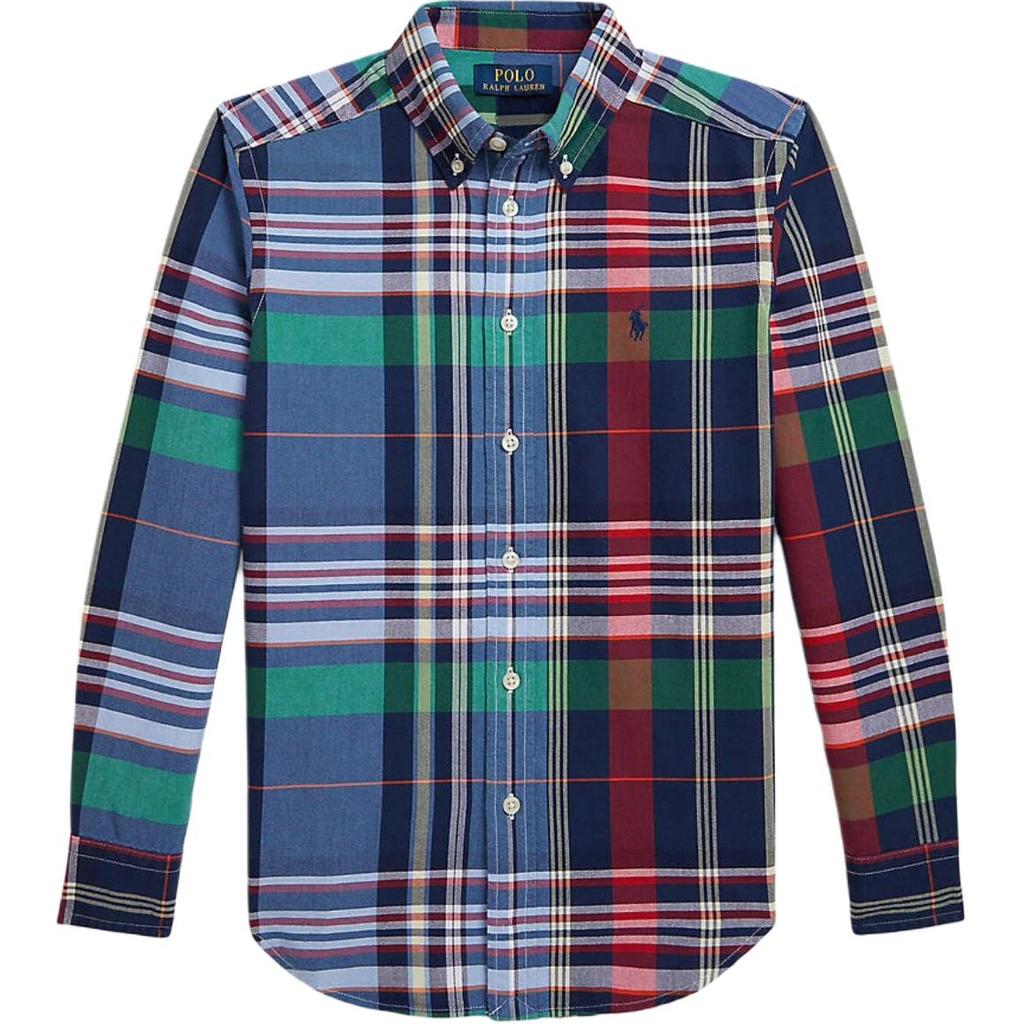 Polo Ralph Lauren Casual Shirt Plaid Cotton Oxford Embroidered Pony Logo Long Sleeve Kids Shirts 323981012-001