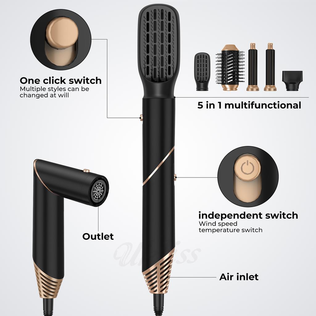 In Stock 5 In 1 Multi Styler Foldable Hot Air Brush One Step Hair Dryer Brush Comb and Volumizer