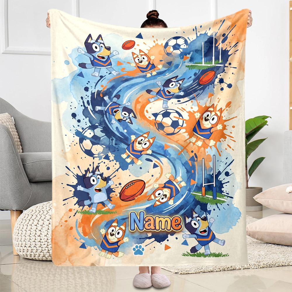 Bluey's Soccer Science Fun Customize Your Name Blanket Lightweight Customizable Blanket Ultra-Soft Perfect for Bedding Chair Office Seaside