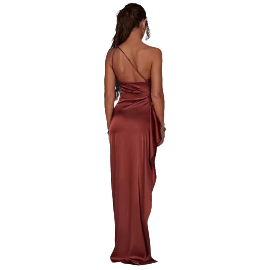New European and American fashion asymmetrical sleeve asymmetrical high-end evening gown