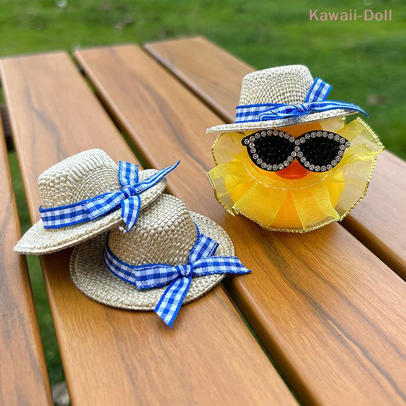 2Pcs Mini Miniature Straw Hat With Bow Doll Ornament Straw Hat Doll House Hand Weaved Dollhouse Accessories