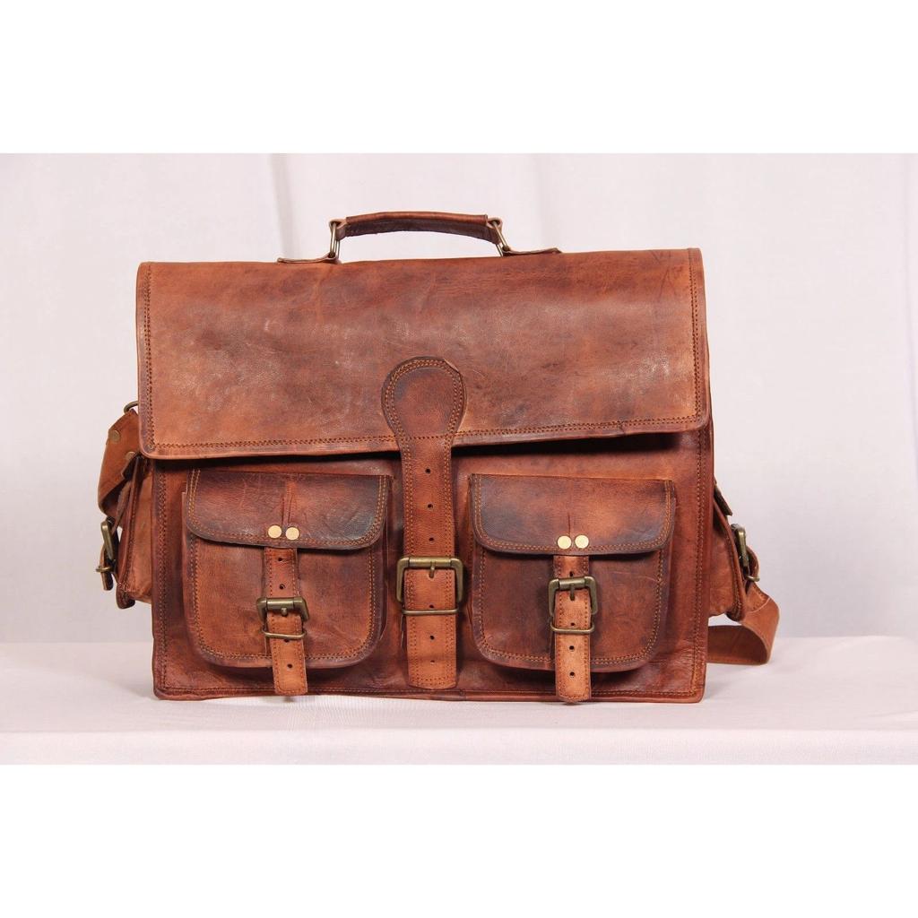 Men's Real Leather Vintage Laptop Messenger Handmade Briefcase Bag Satchel