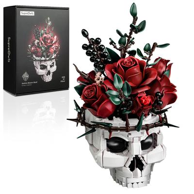 Crâne Gothique Bouquet de Roses Briques de Construction Set Pot de Fleurs Squelette Briques Jouet Décoration Maison Adulte Esthétique Horreur Cadeau