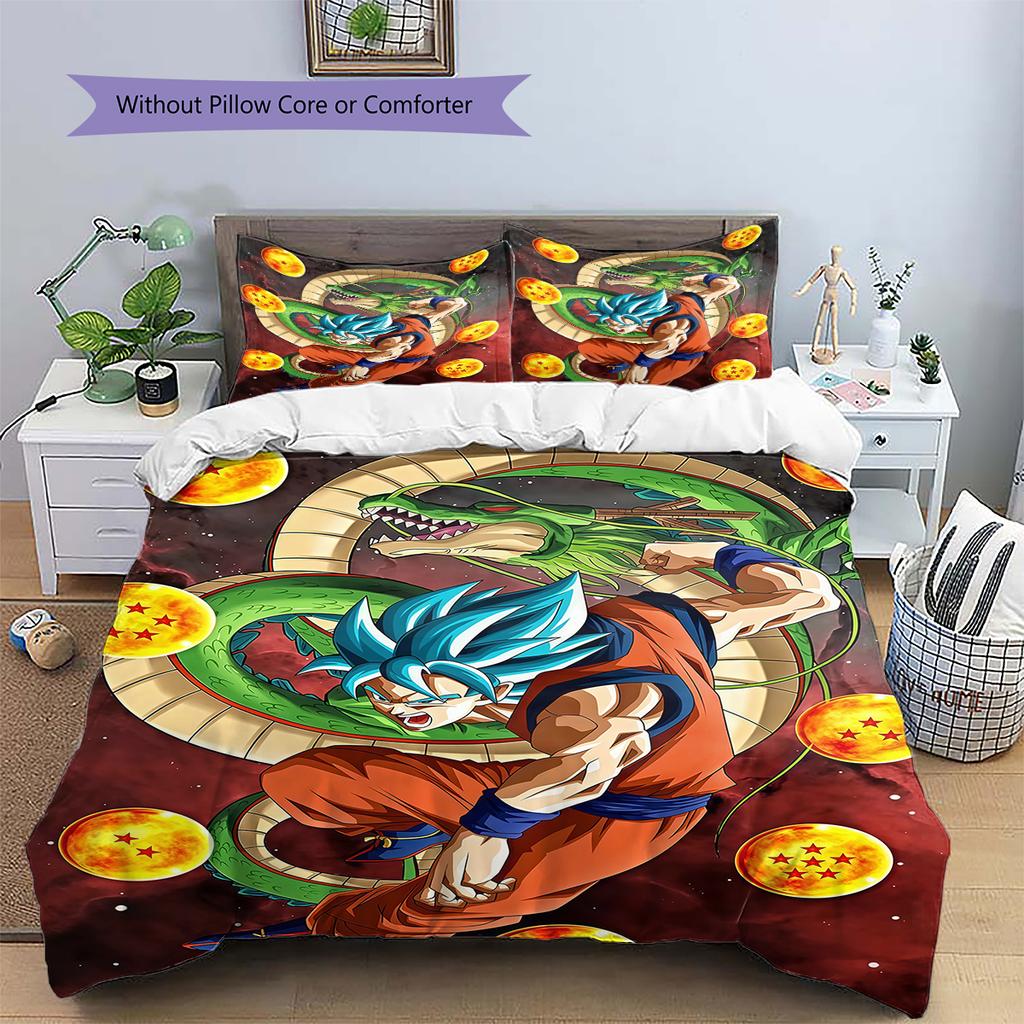 Son Goku Pattern Bedding,Quilt Set Quilt Cover Pillowcase Home Birthday Gift (1 * Duvet Cover + 2 * Pillowcase, Without Core)