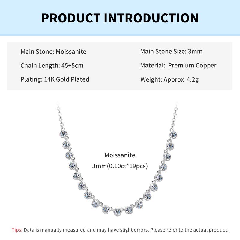 

Rrjzz Round D-Color VVS1 Full Moissanite Bubble Necklace Certified Lab Created Diamond White Gold Plated Women Necklace Jewelry 45-50cm