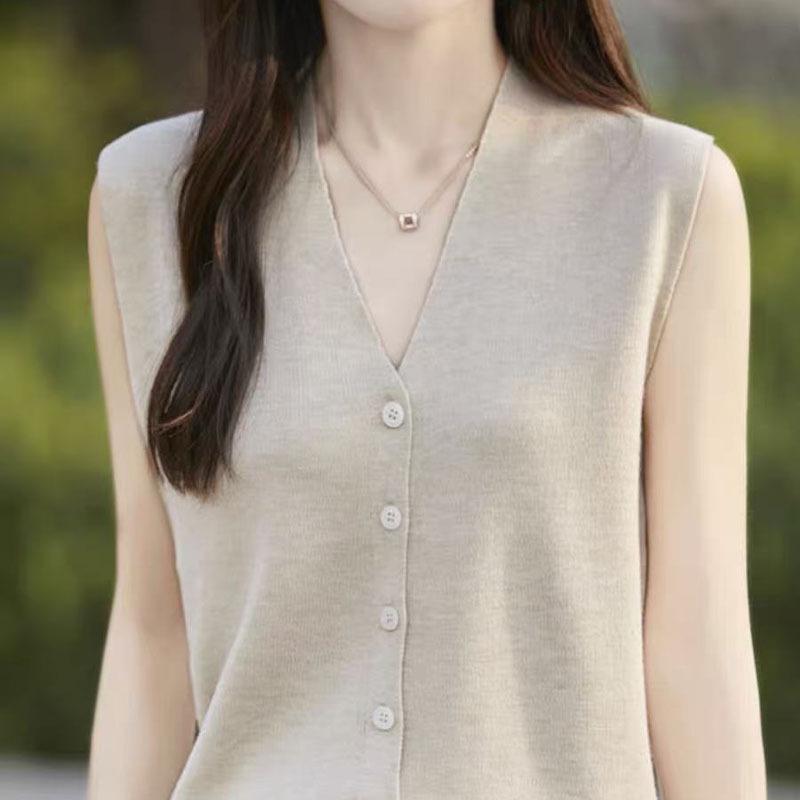 2025 Summer Women's Ice Silk Sleeveless Cardigan Vest with Buttons