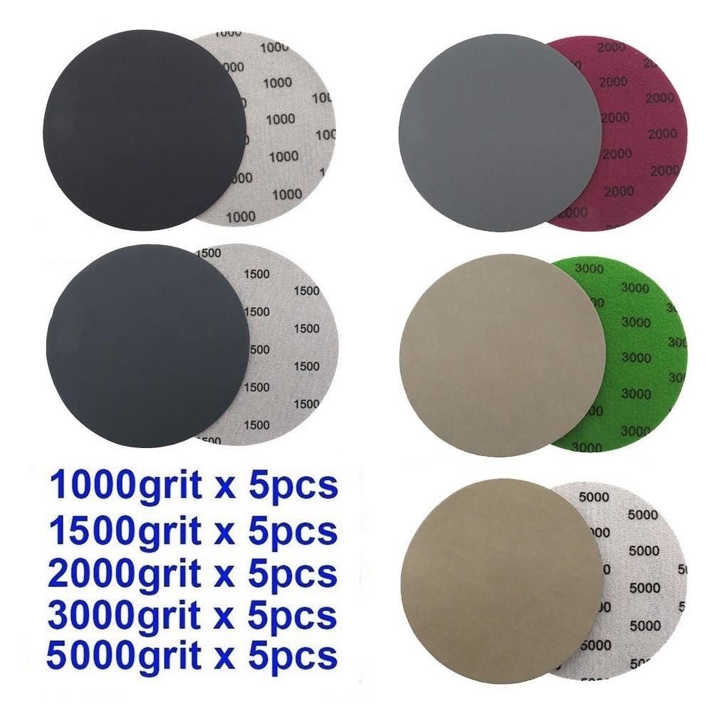 25pcs 5 Inch Hook&Loop Wet/Dry 1000 1500  3000 5000 Grit Sandpaper Disc
