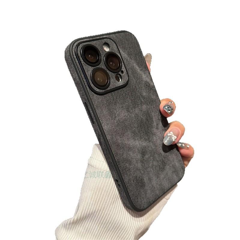Side sticker denim pattern is suitable for iPhone17pro mobile phone case Apple 16pro solid color 15pro with lens film 14p.