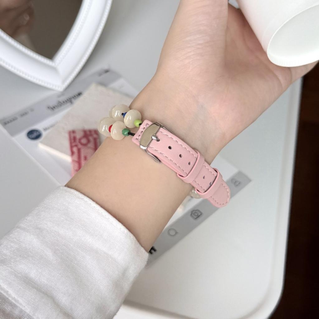Color bead leather strap is suitable for Xiaomi Mi 8/9Pro bracelet Fit4 Huawei GT5 watch WATCH432 summer