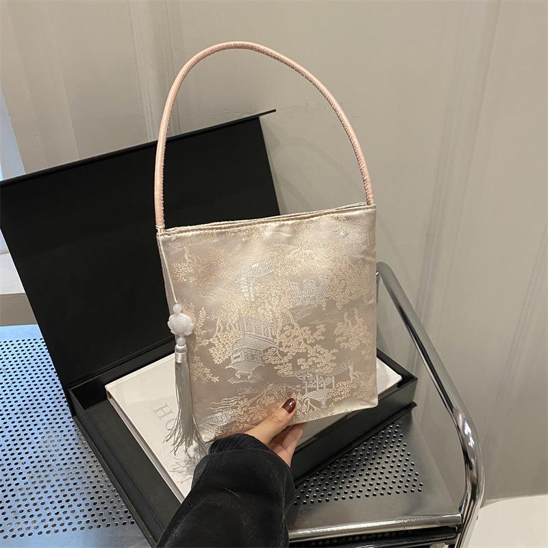 New Chinese Style Single-shoulder Underarm Bag Portable Personality Niche New Chinese Style Bag Women's Beautiful Casual Bucket Bag