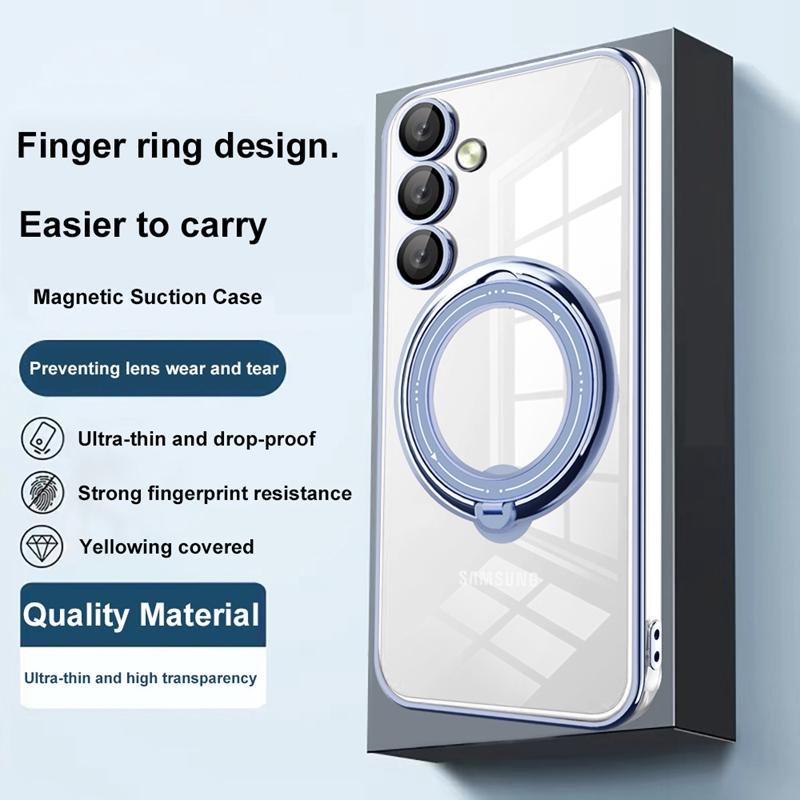 Magsafe Magnetic Ring Wireless Charge Phone Cases For Samsung Galaxy A14 A24 A34 A54 Plating TPU Transparent Clear Cover