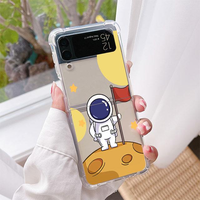

Милый мультяшный астронавт планета роскошный чехол для Samsung Galaxy Z Flip 3 4 5G Funda Z Flip3 прозрачный ПК жесткая задняя крышка телефона Coque Samsung Z Flip4 5G