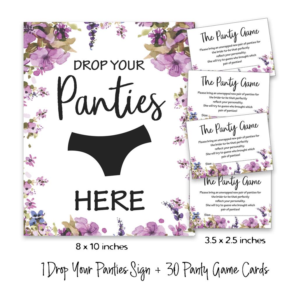 Inkdotpot Bridal Shower Game 1 SignA    30 Size CardsA  White Floral Girls Night Out Bachelorette Party Drop Your Panties