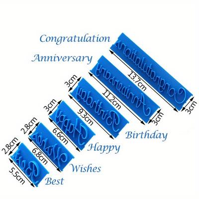 6pcs Cake Baking Molds Alphabet Letter Words Cookie Press Stamp Embosser Cutter Fondant Mould Happy Birthday Cake Decoration