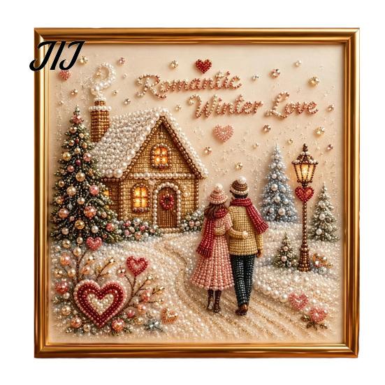 Christmas Wall Decoration DIY Faux Pearl Art Kit, Winter Scene Painting Family Holiday Craft Activities 3D Sparkling Animal Kit for Adults, Decor Bead