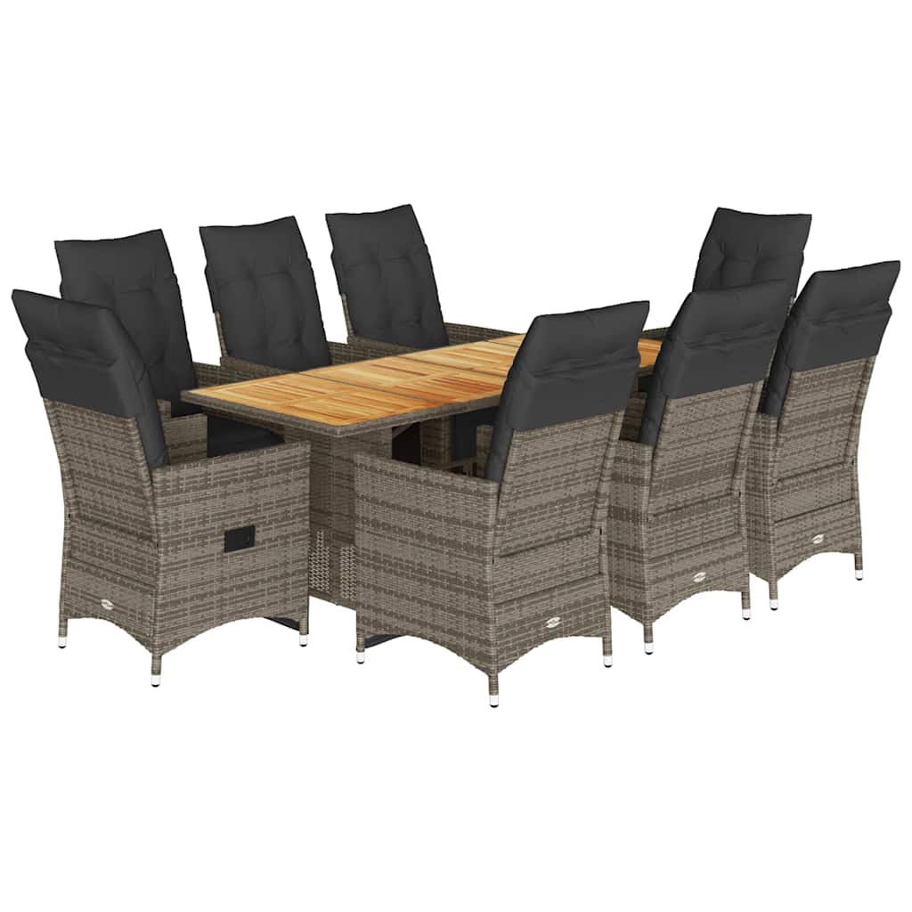 Vidaxl 9-Cz. Set di Mobili da Giardino con Cuscini, Grigio, Polyrattan